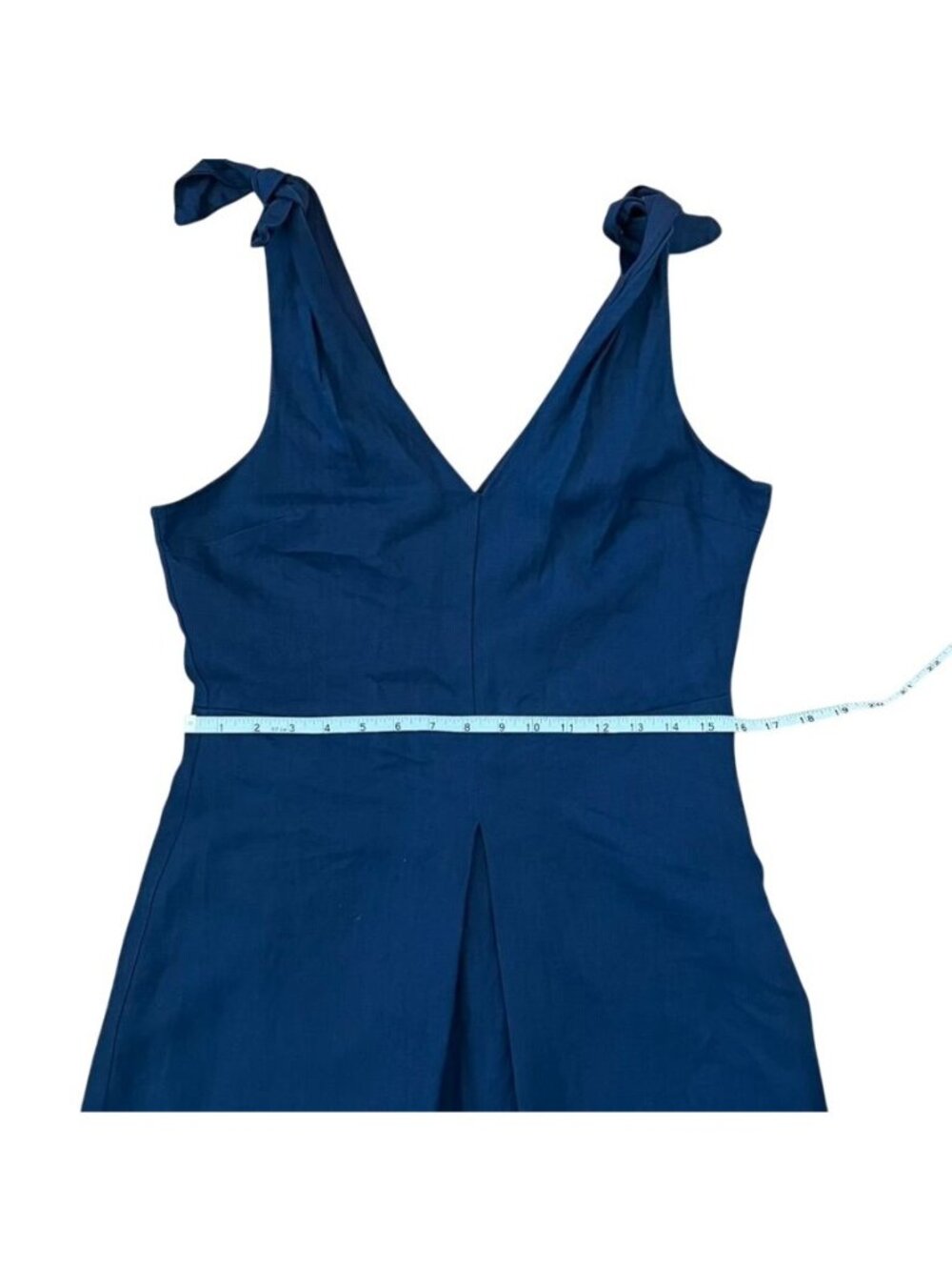 Gap Navy Linen Midi Dress Tie Shoulder Deep V Preppy Coastal Resort - Picture 7 of 11